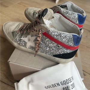 Golden Goose Silver Glitter Mid Star Sneakers